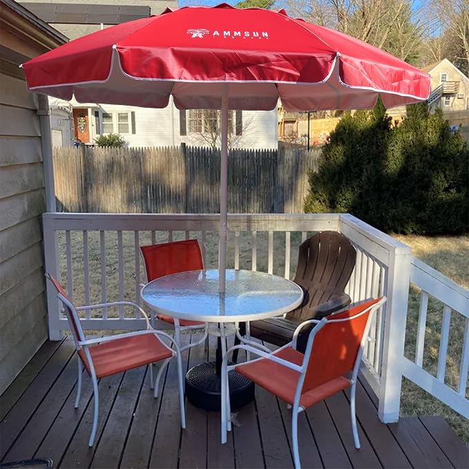 AMMSUN 6.5ft Portable Patio Beach Umbrella for Sand with Tilt, Air Vent | UPF50+ Sun Protection, Windproof Outdoor Umbrellas with Carry Bag, for Patio Beach Garden Pool Backyard, Burgundy Red
