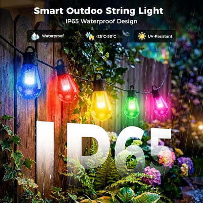 CDN Outdoor Smart RGBW String Light, LED Bulbs, 80Ft Patio Lights Waterproof IP65, App Control, Dimmable Warm White, 111 Scene Modes, Compatible with Alexa