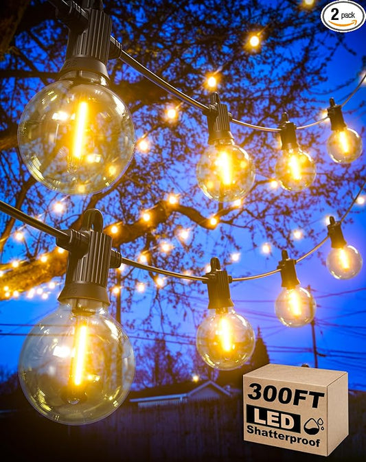 Zuske Outdoor String Lights, 300FT Patio Lights with 146 Shatterproof G40 Globe Bulbs(6 Spare), Waterproof Connectable Dimmable LED Hanging Lights for Outside Backyard Porch Balcony Gazebo (150FT x 2)