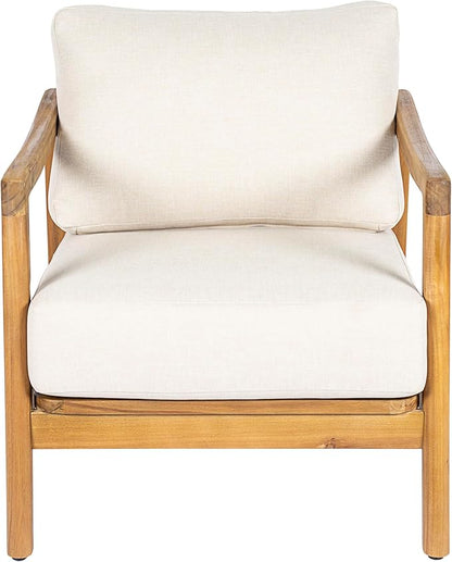 Christopher Knight Home Seward Acacia Wood Lounge Chair Outdoor with Removable Cushion, Solid Wood Patio Accent Chair with Rope Backrest, Patio Outdoor Armchair, Teak+Beige