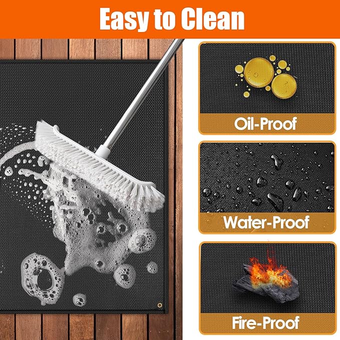 Under Grill Mats for Outdoor Grill Deck Protector - Heavy Duty Fireproof BBQ Mat, Easy to Clean Outdoor Grill Mats, 80x59x0.02in, Black