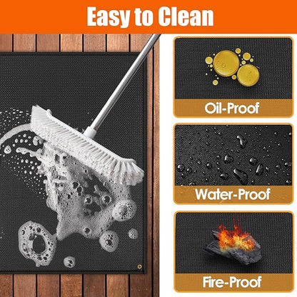 Under Grill Mats for Outdoor Grill Deck Protector - Heavy Duty Fireproof BBQ Mat, Easy to Clean Outdoor Grill Mats, 80x59x0.02in, Black