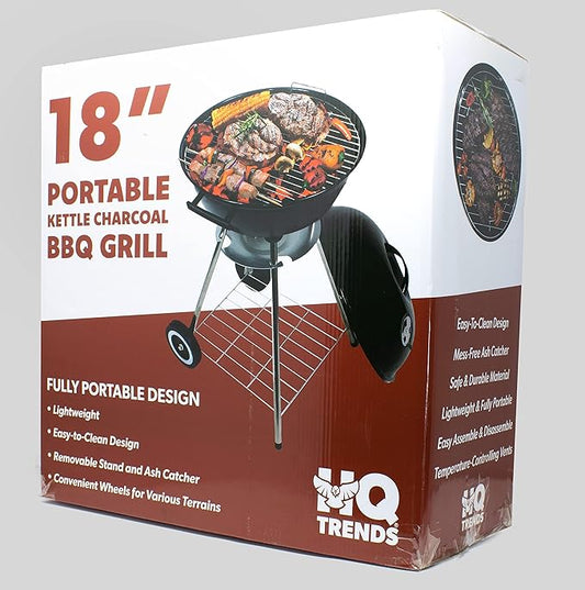 HQ Trends Portable Kettle Charcoal BBQ Grill with Wheels 18-Inch Red