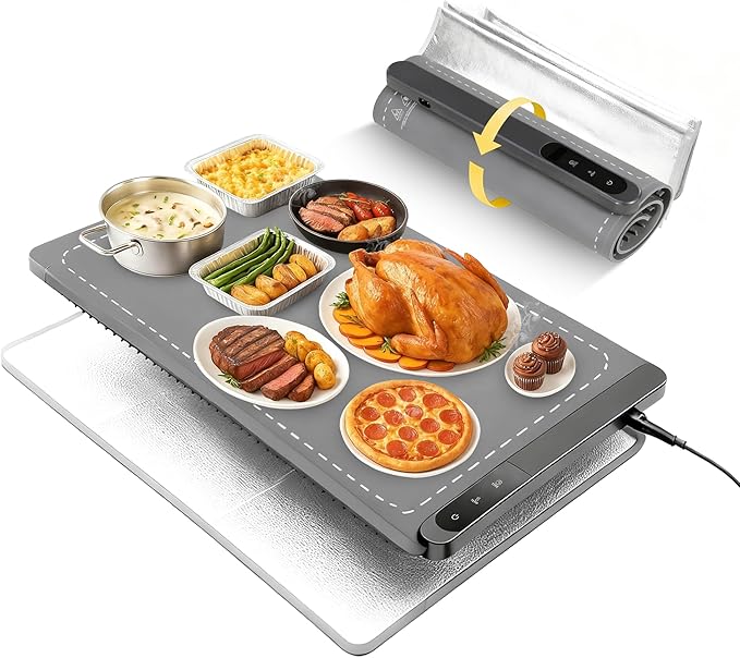 Upgrade Graphene Large Food Warming Mat 500W 24"x16" with Insulation Pad for Countertop, Chafing Dishes for Buffet, Food Warmer for Parties, Portable Heating Pad for Kitchen, 6-Level Temp 6-Hour Timer