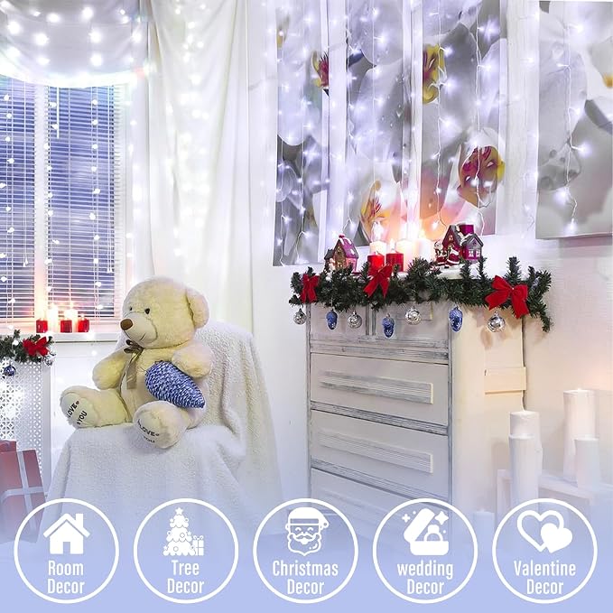 JMEXSUSS 66ft 200 LED White Christmas Lights Indoor Outdoor Plug in | Connectable String Twinkle Lights Outdoor Clear Wire Plug in for Bedroom Classroom House Fireplace Christmas Tree Decoration