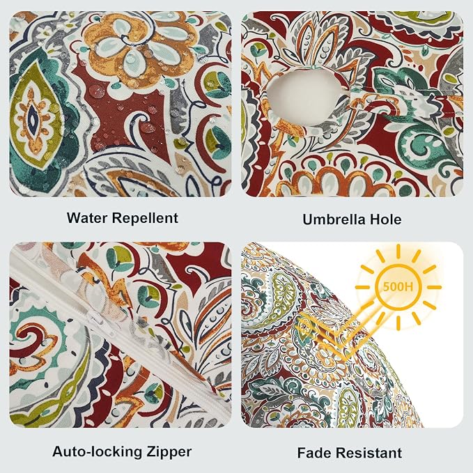 LVTXIII Rectangle Outdoor Tablecloth with Umbrella Hole and Zipper, Water-Repellent 60 x 84 Inch Patio Table Cover for Picnic, Garden, Backyard Dining, Vibrant Paisley