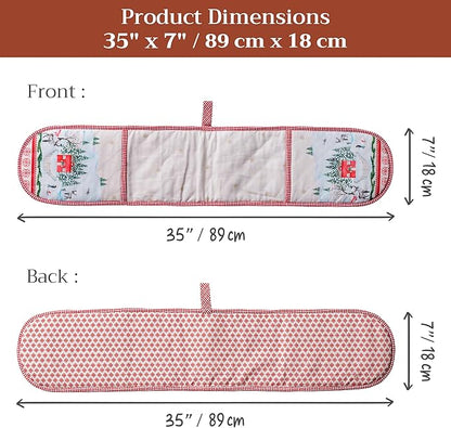 Maison d' Hermine Double Oven Mitt (7" x 35") 100% Cotton Heat Resistant BBQ Cooking Gloves with Loop for Thanksgiving Christmas Decorations Baking Cooking Barbeque Handling Hot Pan (Rural Christmas)