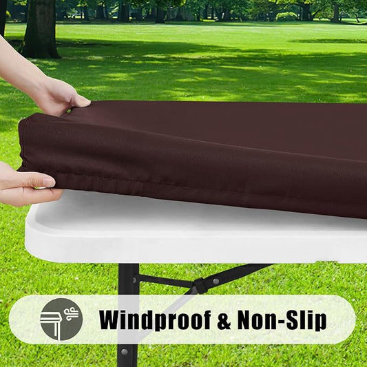 Smiry Rectangle Picnic Table Cloth, Waterproof Elastic Fitted Tablecloths for 4 Foot Tables, Washable Polyester Table Cover for Camping, Indoor and Outdoor (Coffee, 30"x48")