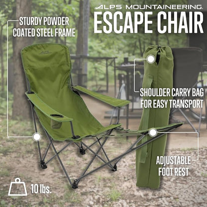 ALPS Mountaineering Escape Lounge Camping Chairs for Adults with Footrest and Adjustable Armrests, Sturdy Steel Frame, Compact Foldable Design, and Carry Bag