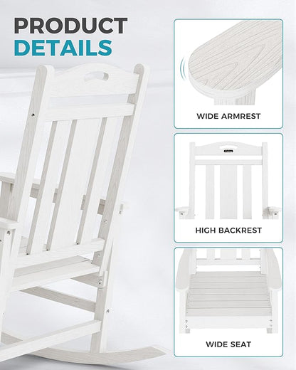 Ciokea Oversized Outdoor Rocking Chairs Set of 6, 380lbs Heavy-Duty Large Patio Rocker, High Back Cozy Porch Chairs, Weather Resistant Patio Rocking Chairs for Outside, Fire Pit, Deck, White