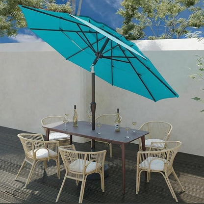 10FT Patio Umbrella 3 Tiers Outdoor Market Umbrella w/Push Button Tilt, Crank, UV and Waterproof Table Umbrella for Garden, Pool, Backyard, Deck, Lawn, Sky Blue