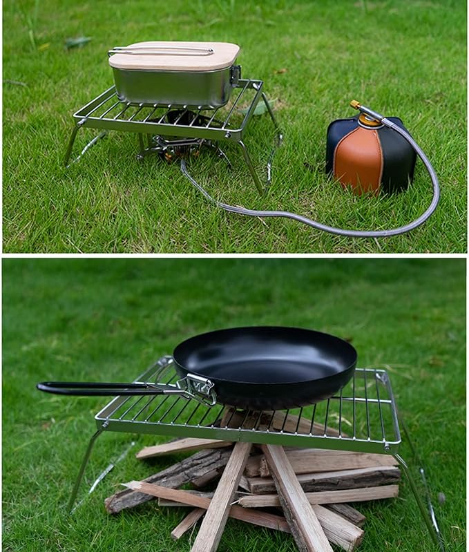 Mini Grill Stand，Portable Open Fire Stand Rack Outdoor Folding Charcoal Barbeque Grill for Backpacking/Camping/Hiking/Picnic with Carry Bag