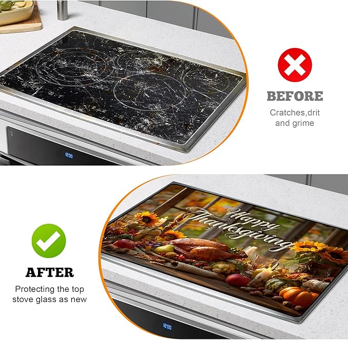 Multi-Design Stove Cover for Glass/Electric Stoves - 3-in-1 Heat-Resistant Protector Mat, Non-Slip Drying Rack 28"x20"