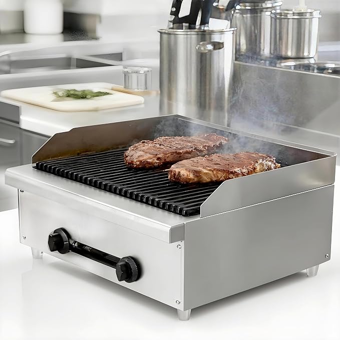 24" Commercial Propane Grill – 56,000 BTU 2-Burner Countertop Gas Grill with Cast Iron Grates & Lava Rocks, Convertible Between Propane & Natural Gas.Gas Charbroiler for Home & Commercial Kitchen.