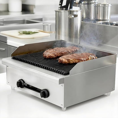 24" Commercial Propane Grill – 56,000 BTU 2-Burner Countertop Gas Grill with Cast Iron Grates & Lava Rocks, Convertible Between Propane & Natural Gas.Gas Charbroiler for Home & Commercial Kitchen.