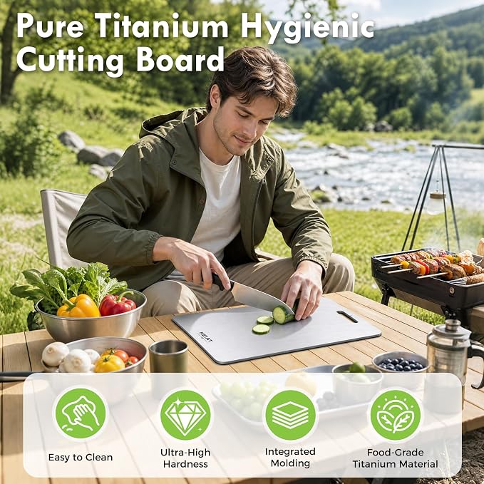 Titanium Cutting Board Set of 3, Double-Sided Kitchen Chopping Boards Highlights: Sectioned prep surface, food-grade safe material, scratch-resistant surface, easy-to-clean design, dishwasher safe