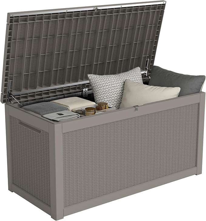 Outdoor Storage Box 320GAL Waterproof Resin Deck Box,UV-Resistant Lockable Delivery Bin for Garden Tools,Large Patio Outside Cushions,Pool Accessories Supplies,Chest,Furniture,Package,Grey