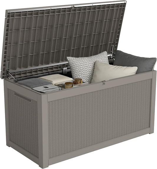 Outdoor Storage Box 320GAL Waterproof Resin Deck Box,UV-Resistant Lockable Delivery Bin for Garden Tools,Large Patio Outside Cushions,Pool Accessories Supplies,Chest,Furniture,Package,Grey