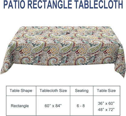 Outdoor Rectangle Tablecloth, 60×84 Inch Water Repellent Picnic Table Cover with Umbrella Hole Zipper for Patio Family Meal, Paisley Chilli