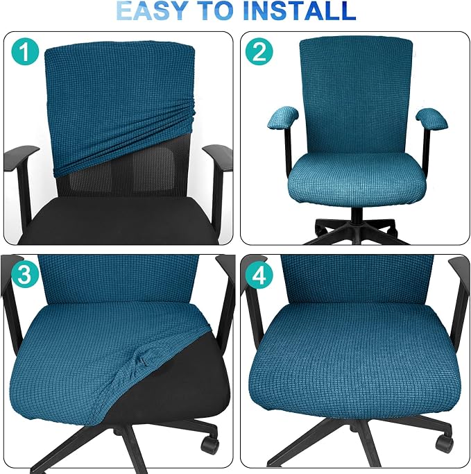 Tallew 4 Pcs Office Chair Covers Stretchable Armrest Seat,XL,Emerald Green | Universal Fit Office Desk Chairs, Protective Seat Backrest Slipcovers, Stretchable Prevent Wear, Easy Install for Rotating