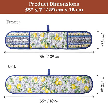Maison d' Hermine Double Oven Mitts 100% Cotton 7"x35" Double Oven Mitt Heat Resistant BBQ Cooking Gloves with Loop Baking Grilling Kitchen Hotel Home Farmhouse Spring Summer (Citrus)