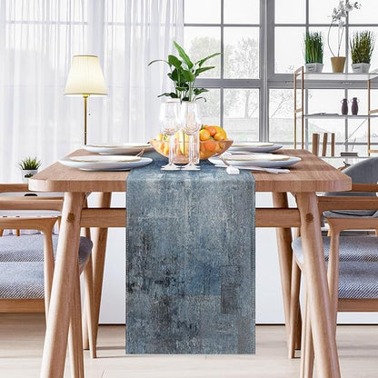 Emvency Farmhouse Style Table Runner, Abstract Art Painting Denim Blue Dining Decor for Kitchen Coffee Table Family Dinners Holiday Parties Wedding Events Decor(13x60 inch)