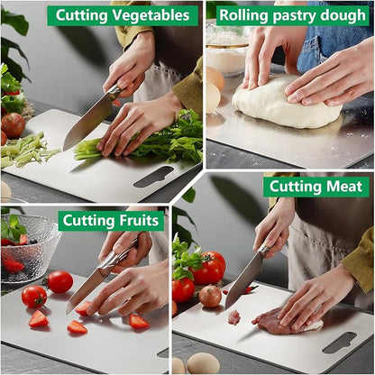 Titanium Cutting Board for Kitchen Set of 3,100% Pure Titanium Cutting Boards Double Sided Non-Toxic Hygiene Dishwasher-Safe Food Grade Metal Chopping Board for Meat,Fruit & Vegetables