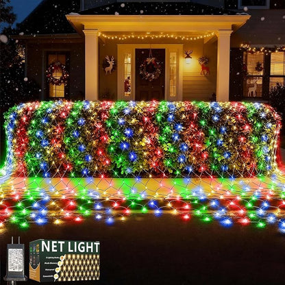 LitHome 14.8FT x 5FT Christmas Net Lights Outdoor Mesh Lights Connectable | 8 Modes 300 LED Multicolor Net Light Green Wire, Waterproof Giant Christmas Mesh Light for Bushes Garden Yard Party Decor