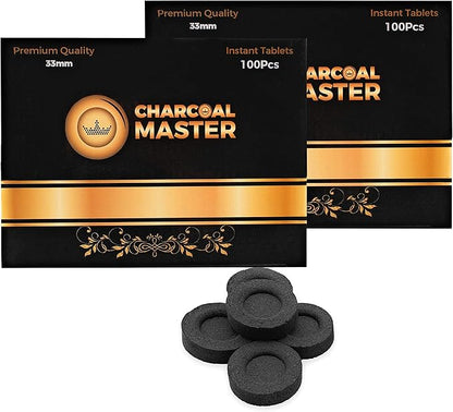 Hookah Coals Instant Light – Incense Instant Coal Disks – Coal Tablets – Charcoal Disks – Set of 200 Coals – 33 mm Quick Light Charcoal Briquettes – Natural Coal Disks – Slow Burn and Low Smoke