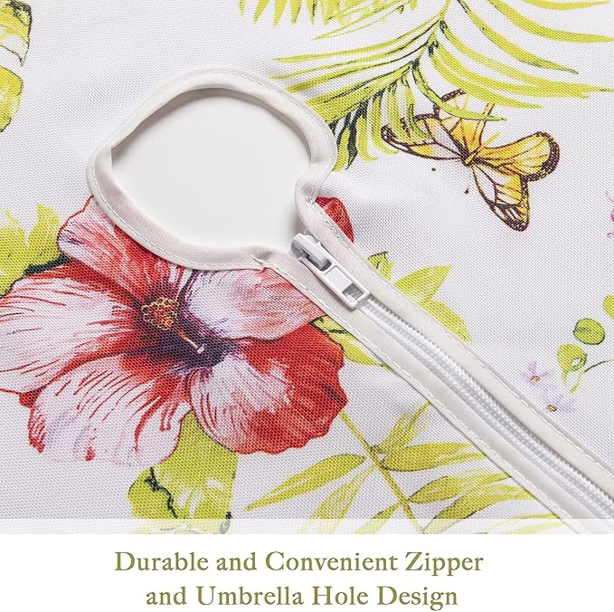 UMINEUX 60" Outdoor Round Tablecloth with Umbrella Hole and Zipper | Spring/Summer Waterproof Round Patio Table Cover for Picnic/BBQ/Garden, Butterfly