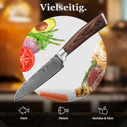 Wakoli EDIB Damascus Small Santoku Knife – 4.7-Inch Japanese Style Kitchen Knife | Genuine 67-Layer Damascus Steel Blade with VG10 Core | Ergonomic Pakkawood Handle | Multi-Purpose Cooking Knife