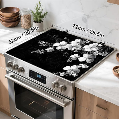 Stove Top Cover Retro Flower Gas Stove Top Cover for Home Decoration Kitchen Pad Non-Stick Washable Cooktop Covers Countertop Protector Keep Stove Clean 28"x20" (White flower-2)
