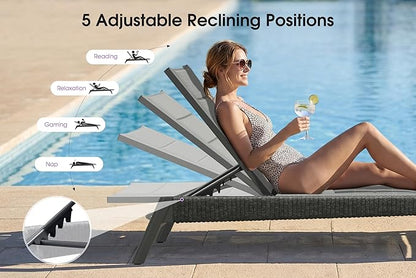 PURPLE LEAF Outdoor Chair Chaise Lounge Sun Lounges Aluminum Poolside Adjustable Reclining Patio Set of 2 Moon Basalt