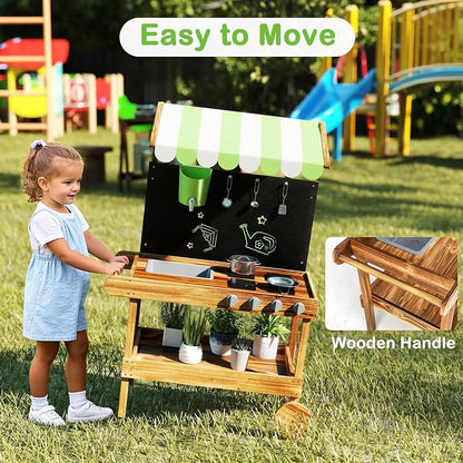 INFANS Mud Kitchen, Outdoor Play Kitchen with Drawing Board, Real Water Flow, Removable Sink, Storage, Cooking Accessories, Wooden Kids Kitchen Playset Gift for Boys Girls Ages 3+
