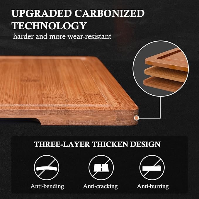 Empune Bamboo Cutting Boards for Kitchen, 3 Piece Extra Thick Cutting Board Set with Juice Groove, Deep Carbonized Bamboo Chopping Board, Reversible Wood Cutting Board for charcuterie boards, Brown