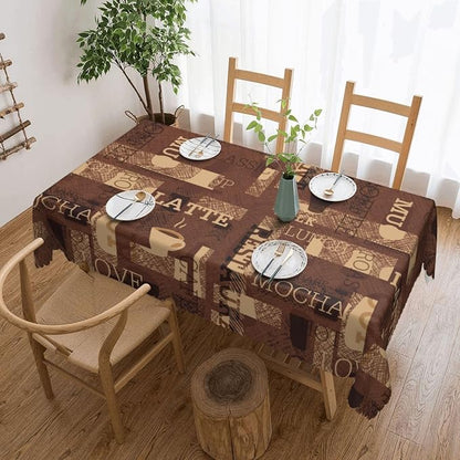 Coffee Theme Rectangular Tablecloth, Latte Coffee Table Cloth Washable Tablecloths Decorative Table Cover for Kitchen, Dining, or Parties 54x72 Inches