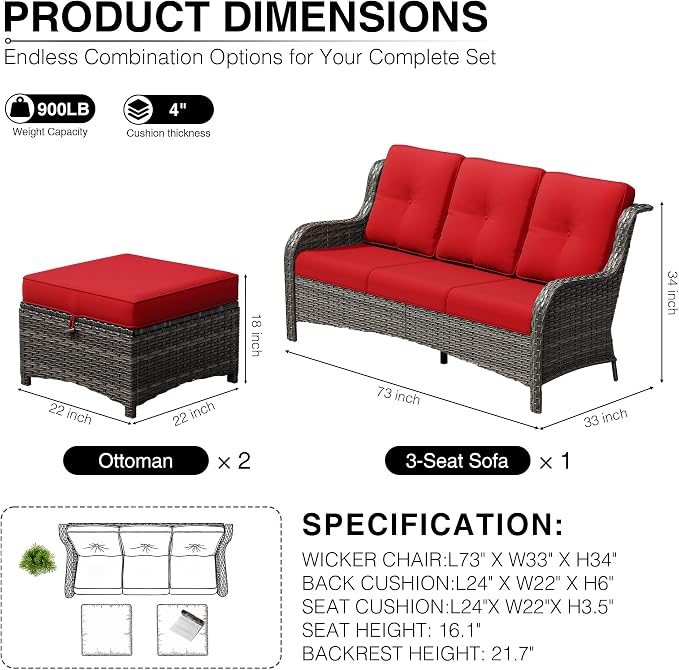 Joyside Outdoor Patio Couch Set, Outdoor Wicker Sofa with High Back, Deep Seating, Wide Armrest, Thickened Cushions, Patio Sofa for Deck, Porch Use