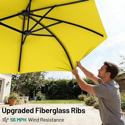 AreShark 15ft Patio Umbrella with Base, Double Sided Outdoor Umbrella with 12 Fiberglass Ribs, Large Outdoor Umbrella for Garden, Pool, Deck, Backyard & Market, Yellow