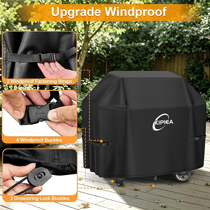 600D Heavy Duty Gas Grill Cover for Weber Genesis 400 & LX Series Grills, 64-Inch Waterproof BBQ Cover with Windproof Buckles, UV Resistant, No Tear – Not Compatible with 2022+ Genesis 400