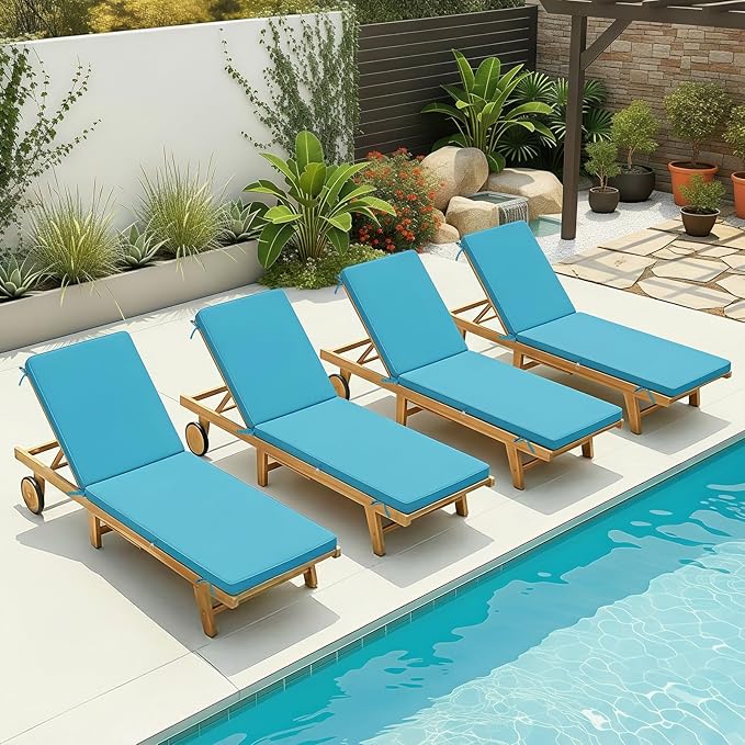 Fabuday Chaise Lounge Chair Cushions for Outdoor Furniture - 72 x 21 x 3 Inch Waterproof Patio Pool Sunbrella Lounger Pads Replacement with Removable Cover, Teal, Set of 2