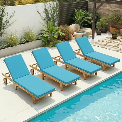 Fabuday Chaise Lounge Chair Cushions for Outdoor Furniture - 72 x 21 x 3 Inch Waterproof Patio Pool Sunbrella Lounger Pads Replacement with Removable Cover, Teal, Set of 2