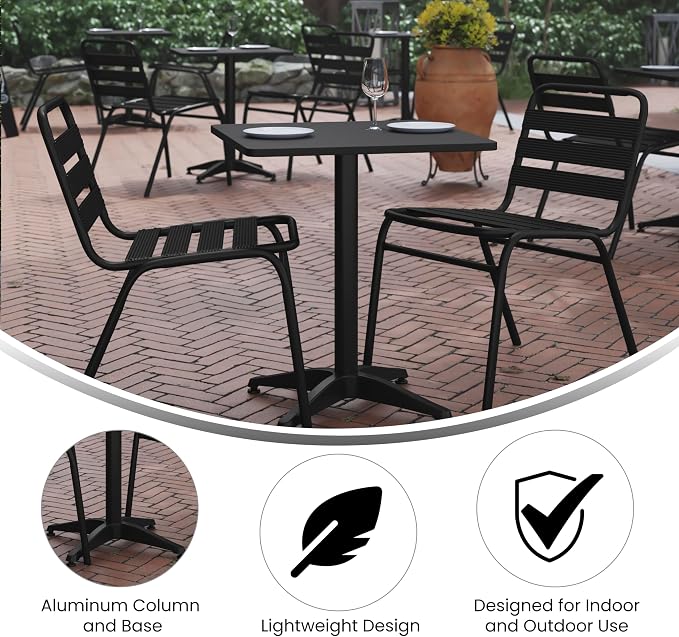 Flash Furniture Mellie 23.5'' Square Aluminum Indoor-Outdoor Table with Base, Black