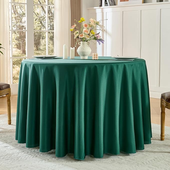 2 Pack Dark Green Round Tablecloths 120 Inch for Dining Tables | Washable Decorative Linen Polyester Table Cover for Banquets Buffets Parties and Weddings