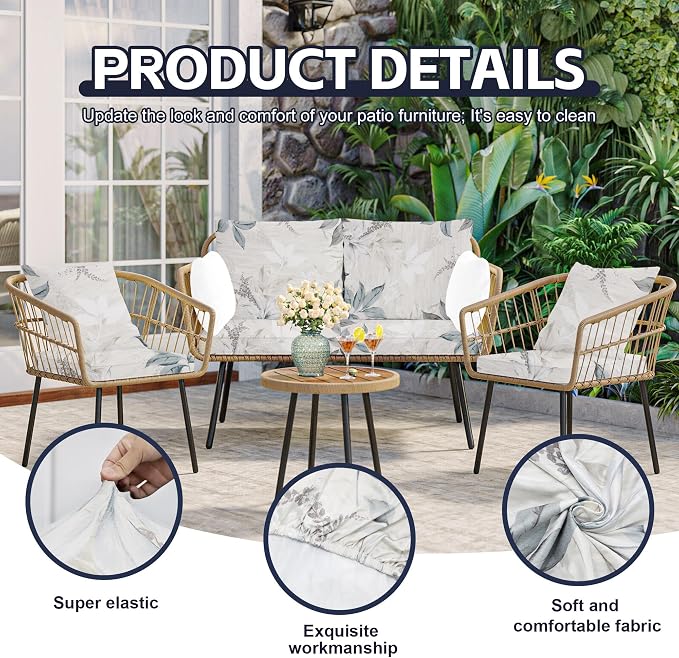 14Pcs Patio Cushion Covers, Outdoor Stretch Cushion Covers, Washable | Stretch Fit, Replacement, Washable and Reusable Furniture Protectors, Fits most patio furniture cushion covers, Cover Only