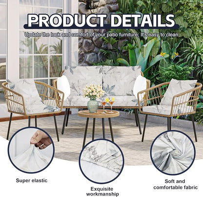 14Pcs Patio Cushion Covers, Outdoor Stretch Cushion Covers, Washable | Stretch Fit, Replacement, Washable and Reusable Furniture Protectors, Fits most patio furniture cushion covers, Cover Only