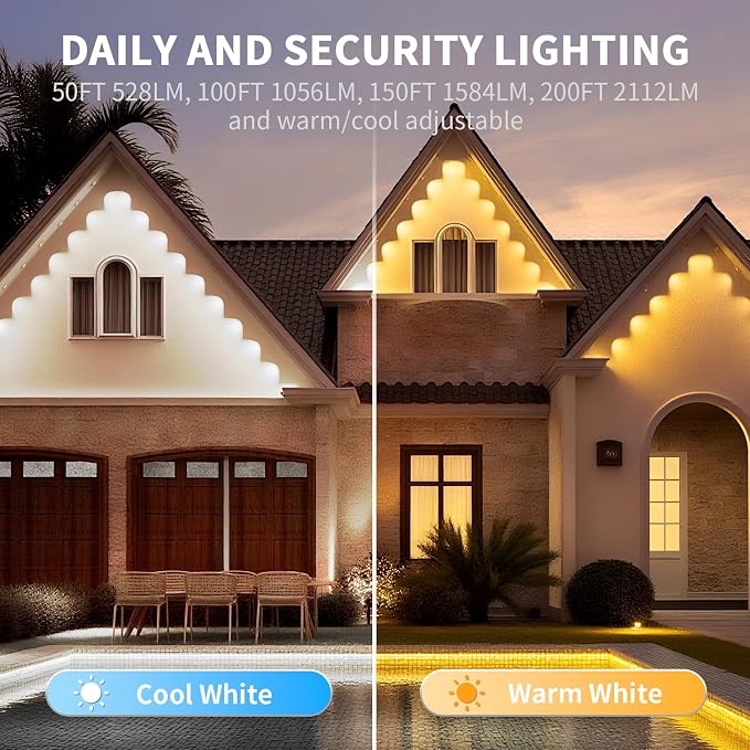 Permanent Outdoor Lights for House, 200ft RGB+IC Smart Outdoor Decor, 50 Scene Modes, App/Remote Control, IP68 Waterproof, RGB Eaves Light for Halloween, Christmas, Party Decor, House Roof Lighting