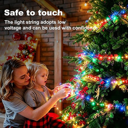Outdoor String Lights 197ft 1000 LED Multicolor Silver Copper Wire Fairy Lights with Remote Listed Plug-in Christmas Lights 8 Modes Low Voltage Twinkle Lights for Garden Patio Yard Tree Wedding Party