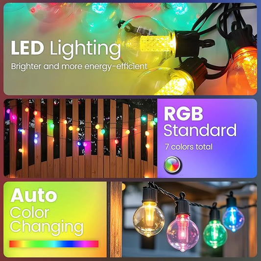 10FT Color Changing String Lights Outdoor- LED Patio Lights with 8 Shatterproof Waterproof RGB Bulbs, Colorful Outdoor Lights for Party Outside Porch Bistro Backyard Garden Decorative
