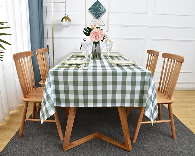 Classic Gingham Plaid Tablecloth Fabric - Rectangular 58x102 Inch Water Resistant Checked Table Cloth for Indoor/Outdoor Use - Table Cover for Kitchen, Picnics, Gardens, and Parties