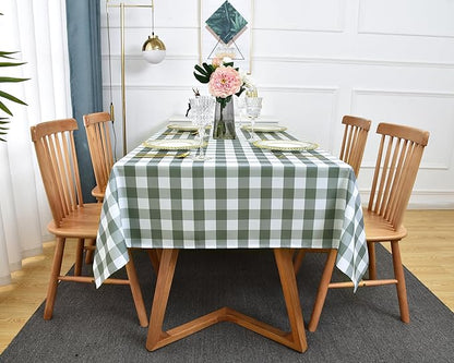 Classic Gingham Plaid Tablecloth Fabric - Rectangular 58x102 Inch Water Resistant Checked Table Cloth for Indoor/Outdoor Use - Table Cover for Kitchen, Picnics, Gardens, and Parties